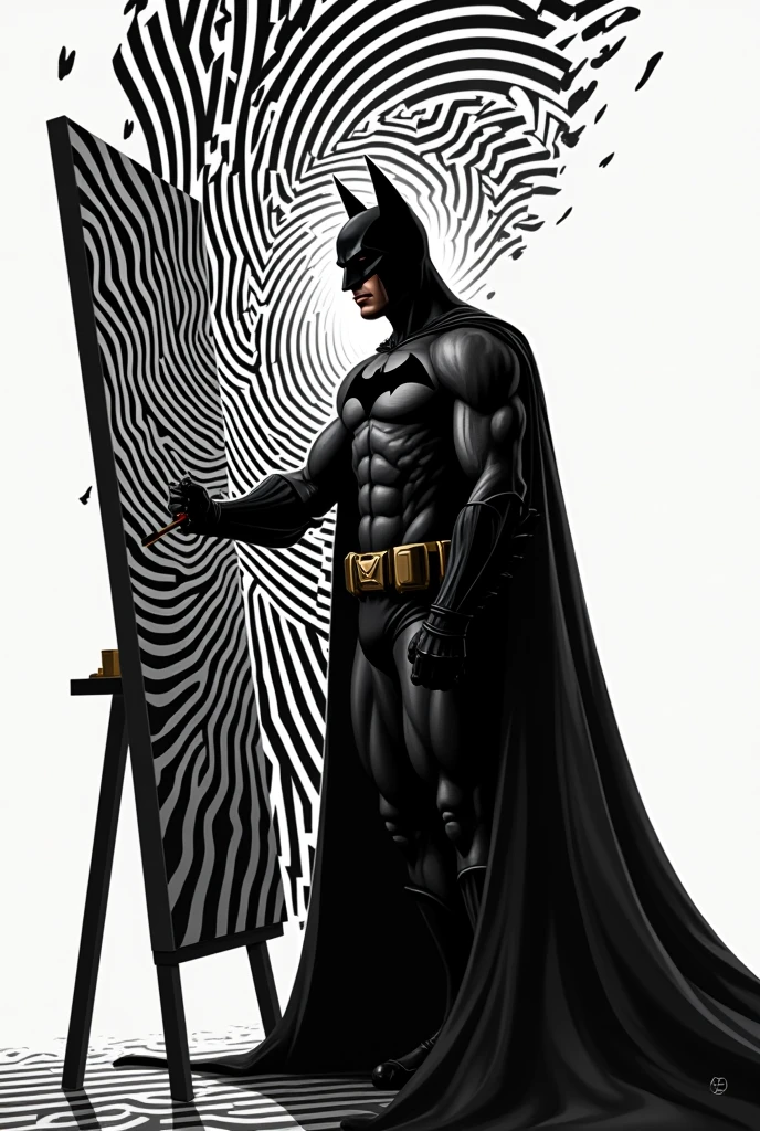 Make Batman in black and white op art, so he makes a drawing