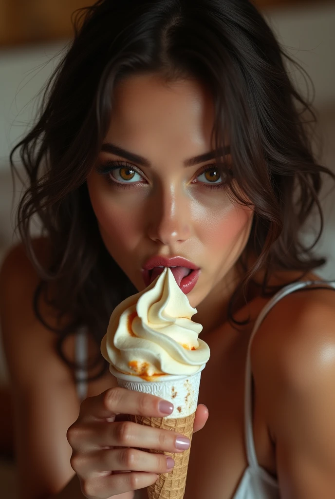 Sexy woman mouth licking ice cream