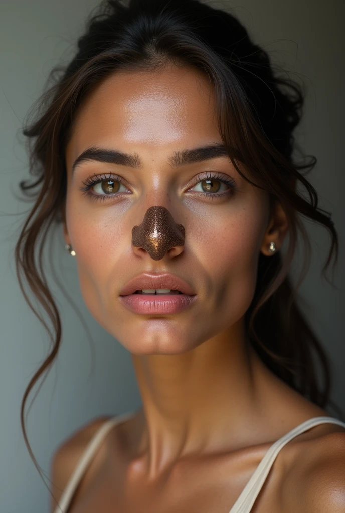 A beautiful Latin woman has her face made ugly by a nose hook。
A nose hook is when you put a hook over your nostril and lift it vertically to pull up your nostril.。When you put a nose hook on your nose, it sticks up like a pig's nose。