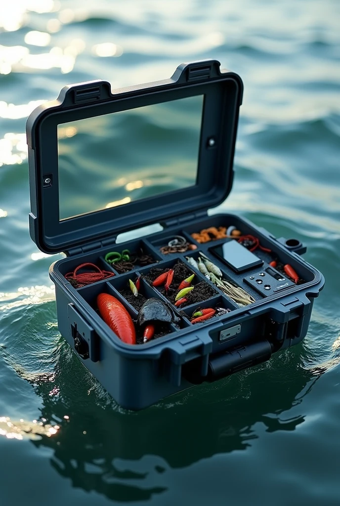 a modern fishing box with built-in oxygen pump and gps