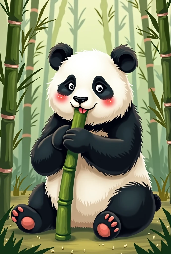 Illustrated panda eating bamboo