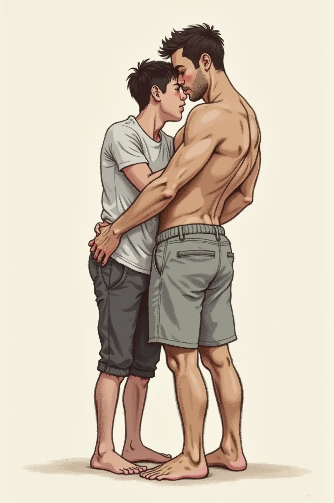 Draw a full body photo of a father having sex with his son with the father's dick inside his son