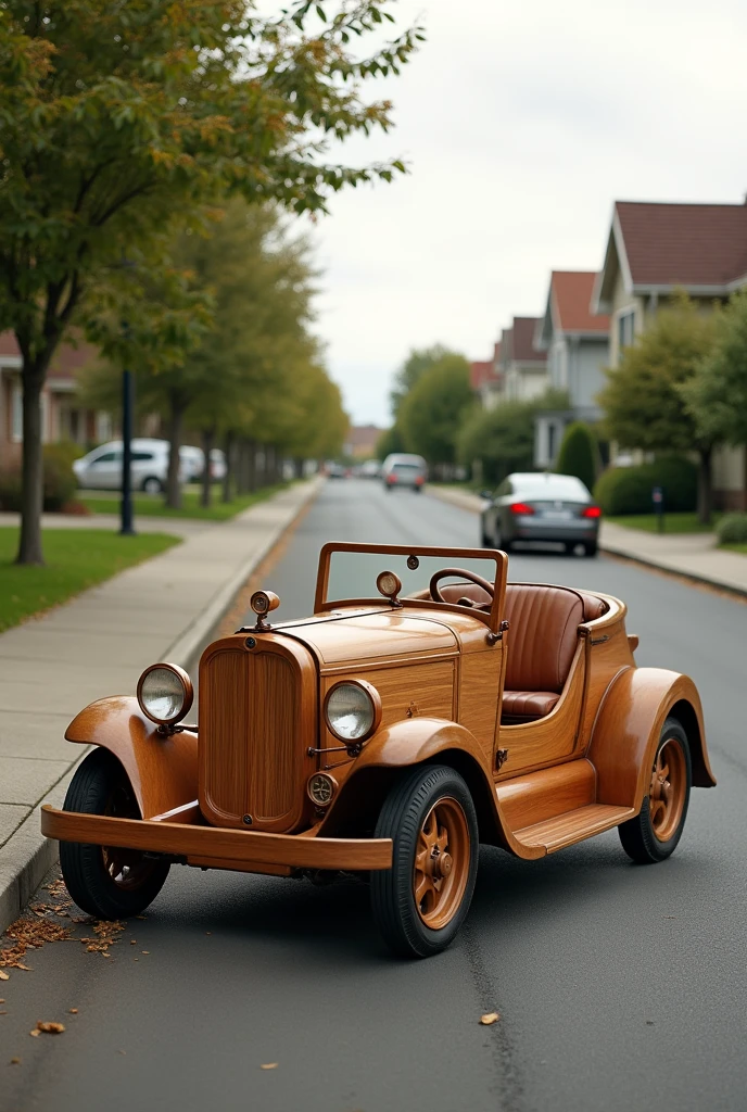  create a realistic ordinary car made of wood 