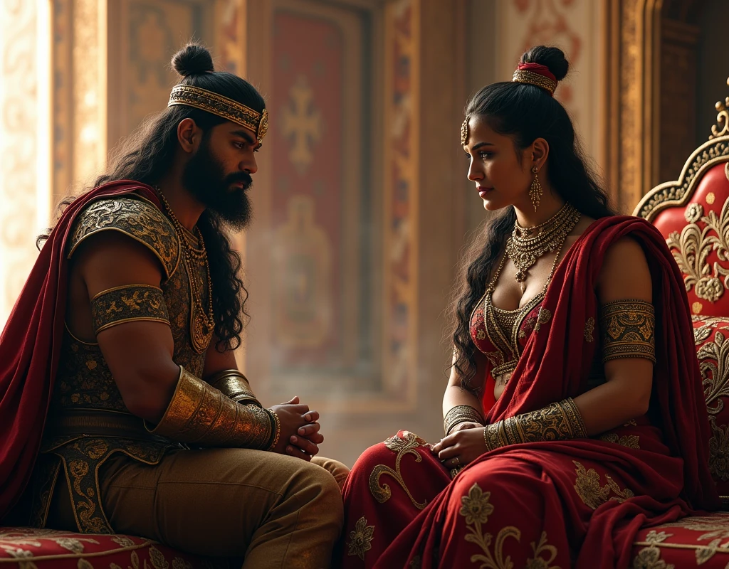 The female rajput warrior talk male rajput warrior in our kingdom in the room siting in the bad