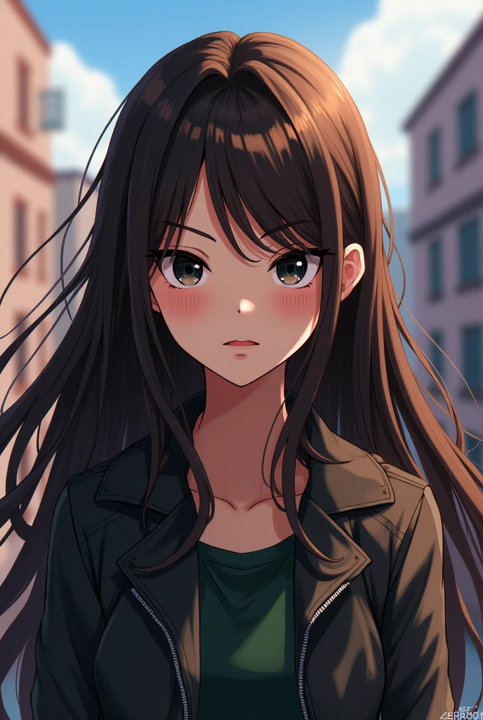 girl, BROWN long straight hair, white, black eyes, (My Hero Academia custom character)