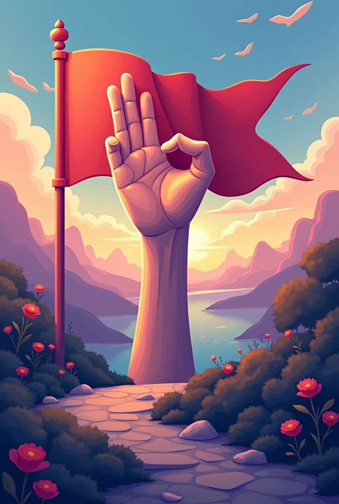 create an OK hand gesture, it should be facing to the right to make it look like a "b" because we will use this for our section STEM B, we will print in as a logo (it should be a hand in ok gesture like 👌🏼 but right, and not boring looking), make it a landscape, good for a flag, it should be beautiful and creative looking