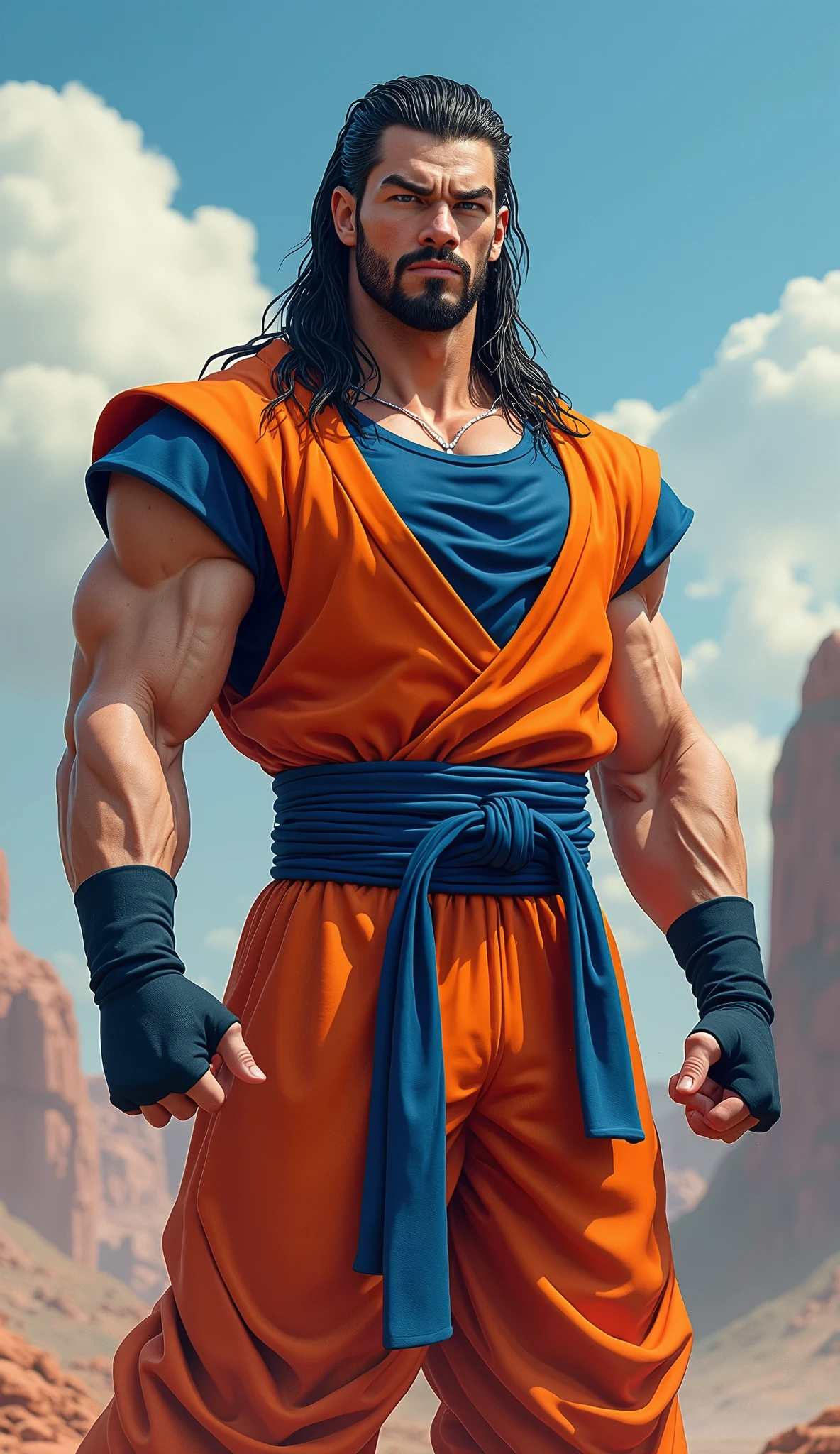 "Roman Reigns" dressed like "Son Goku"
