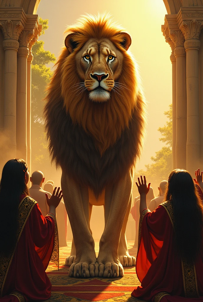 Lion with writing worshipers of the king
