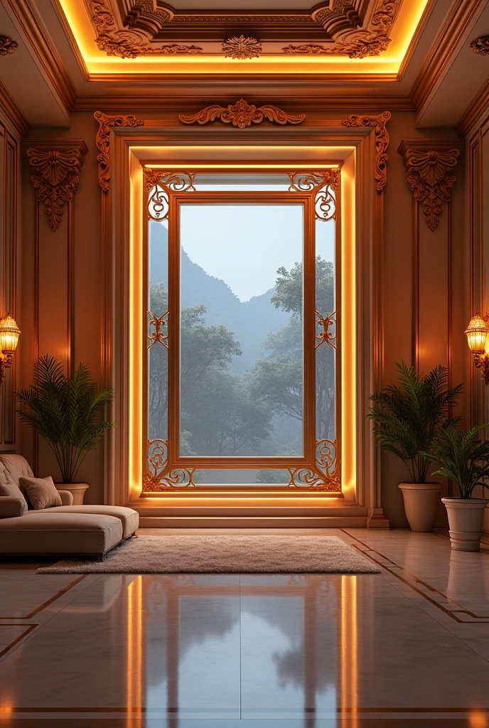 Beautiful luxury home with so many lights and beautiful very big room having big television and big frame rectangle shape