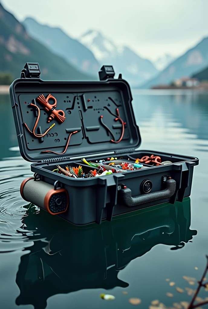 a modern fishing box with built-in oxygen pump and gps