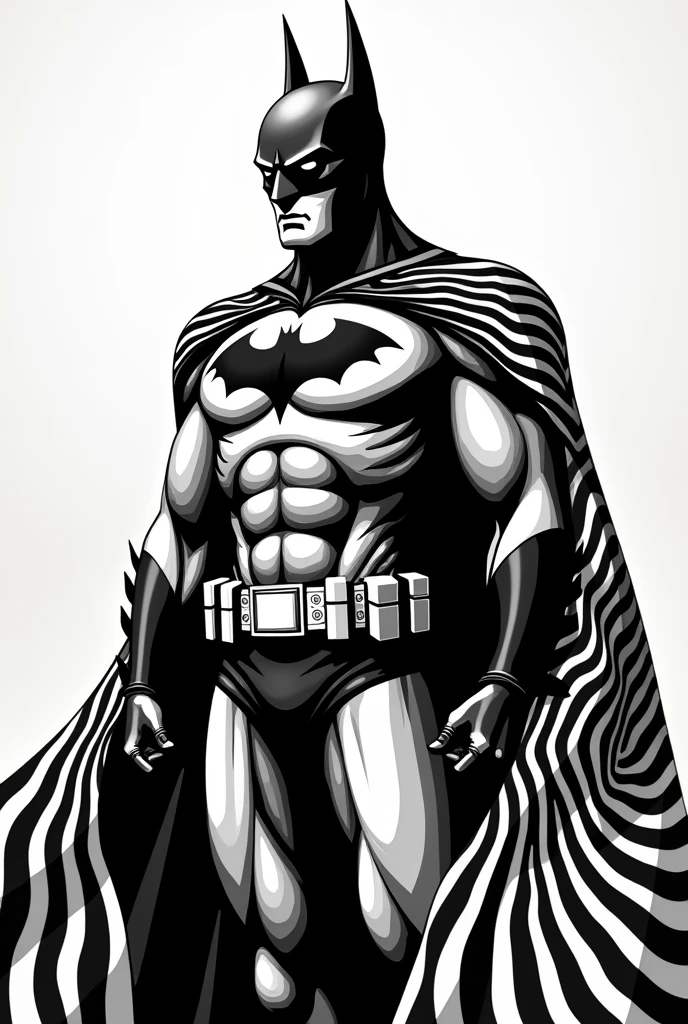 Make Batman in black and white op art, so what makes him cartoonish, but it makes batman much more cartoonish, I just want Batman's rod