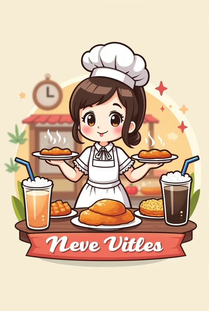 Cold drinks and fried shop cute chef Girl logo name is UTRA logo 09252743574