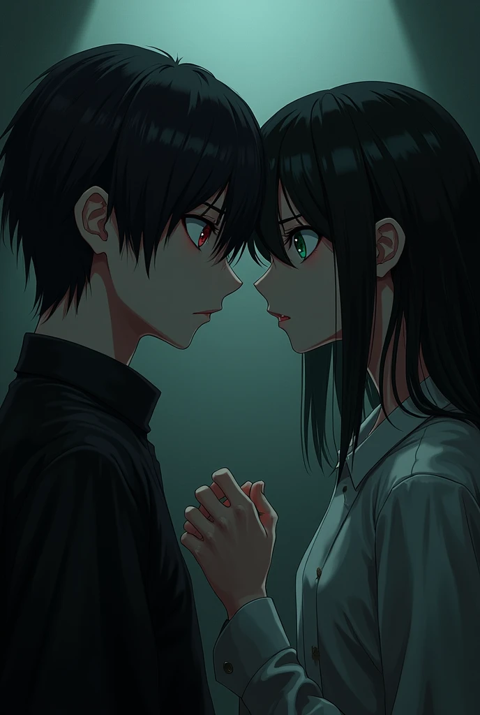 [KEI: Black short hair, red eyes, 6’6” height, manipulative yandere.]
[AIDEN: Shoulder length black hair, green eyes, 6'2” height, stern yandere.]
