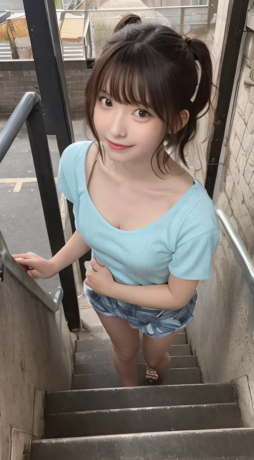 Best image quality (8k, High resolution, masterpiece: 1.2), Very detailed, Random Hairstyles, 2 woman,
Extraordinary beautiful girl、Cute and beautiful face details、(Dealing with the Children_v1:0.008)、
score_9, score_8_upper, score_7_upper,
situation: A girl gets lost in a surreal maze with countless staircases。She goes up and down the stairs、No matter where you go you always come back to the same place。The girl is looking at the top of the stairs with a confused look on her face.。
landscape: The stairs defy gravity and extend to the ceiling and walls.、The structure is such that you lose all sense of direction.。A giant clock on the ceiling runs backwards。
Camera angle: From above, looking down on the girl、Emphasizing the complicated maze of stairs and the girl's confused state。
,Active stop temporarily ,
On her side、The thunder danced。
Focus on the upper waist
, Random cute poses ,Big eyes ,Puffy eyes , Heart pupil, blush , Big shy smile ,