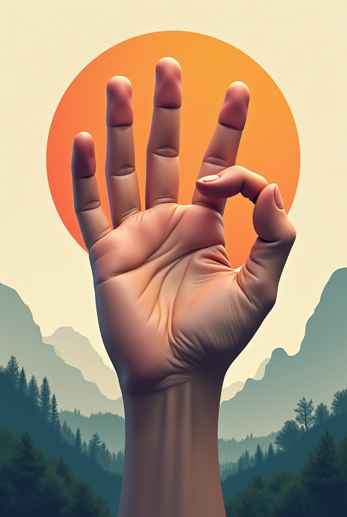 create an OK hand gesture, it should be facing to the right to make it look like a "b" because we will use this for our section STEM B, we will print in as a logo (it should be a hand in ok gesture like 👌🏼 but right, and not boring looking), make it a landscape, we will print it in our flag, it should be beautiful and creative looking, but don't use cringe designs like flower flowers for a hand