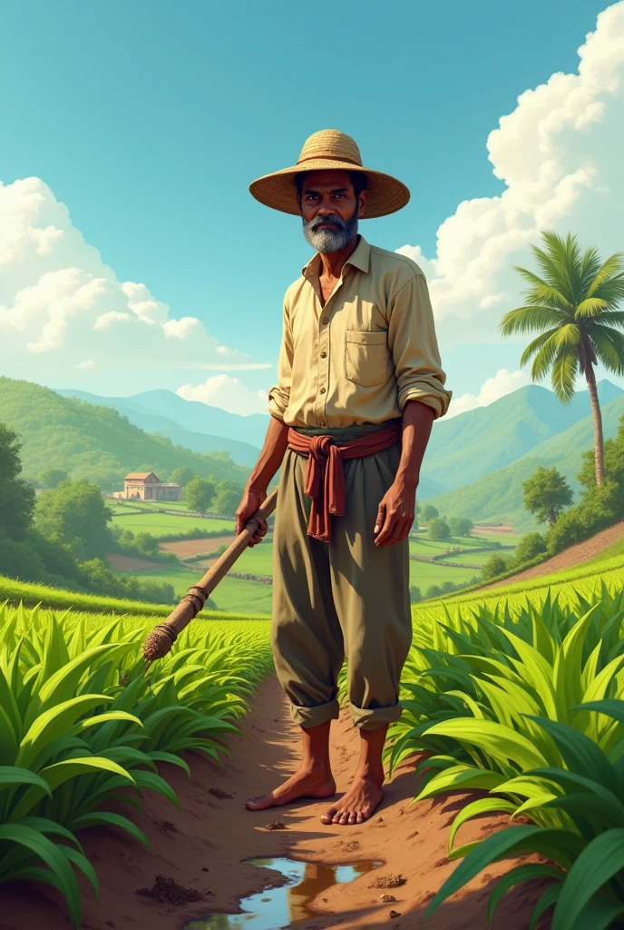 a hardworking young indian farming in his farm