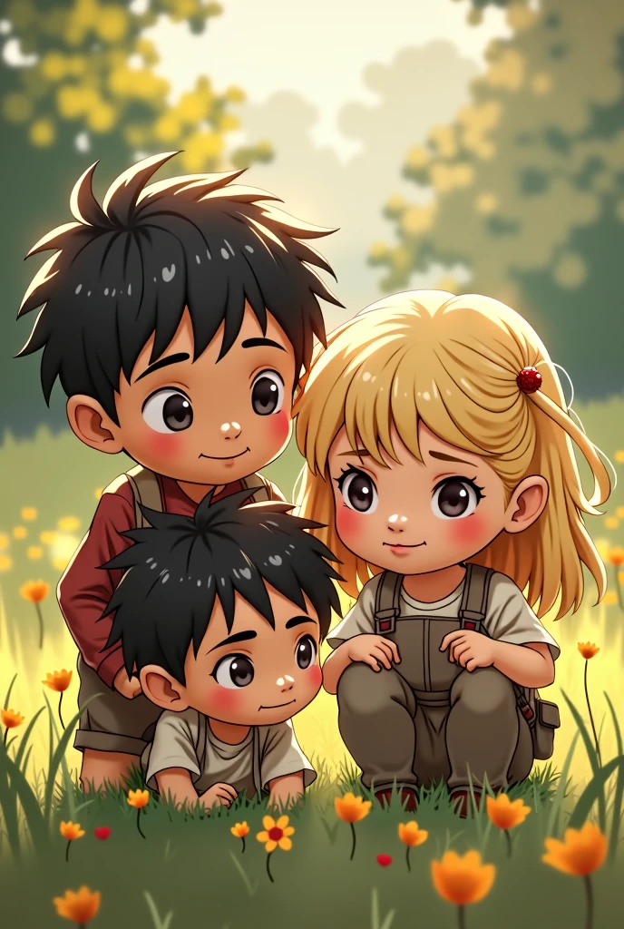 Three children One dark hair One blonde girl And one dark hair