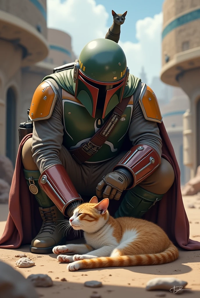 Mandaan playing with cat、Star Wars、movie、Boba Fett