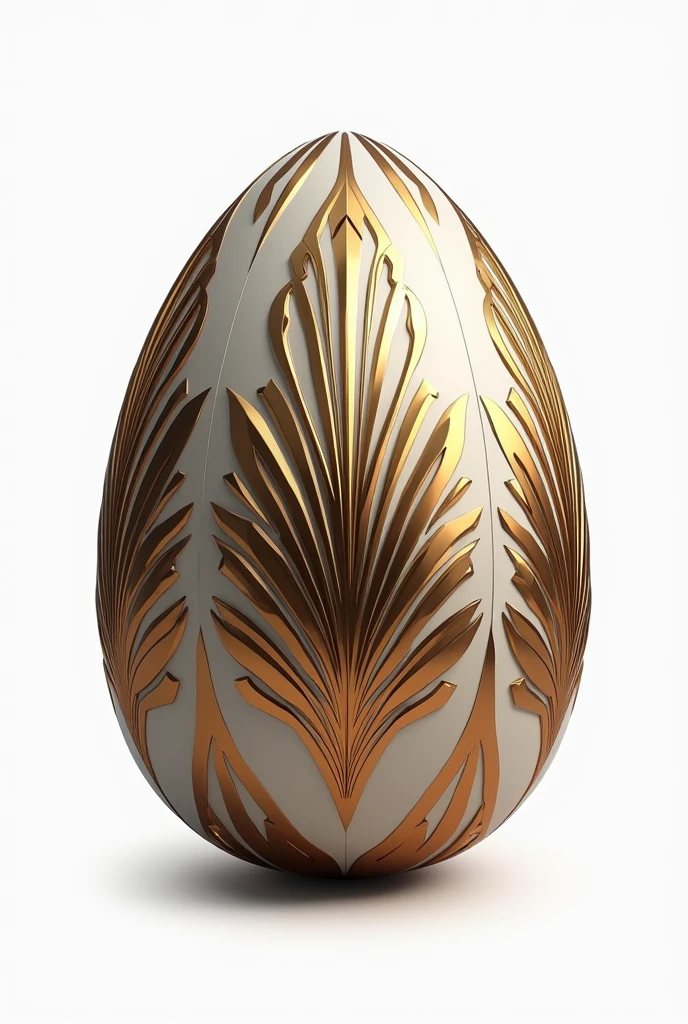 Art Deco Egg: An elegant egg adorned with intricate geometric patterns and metallic accents. The design could draw inspiration from the Art Deco movement, featuring bold shapes and a luxurious, vintage look. with white background