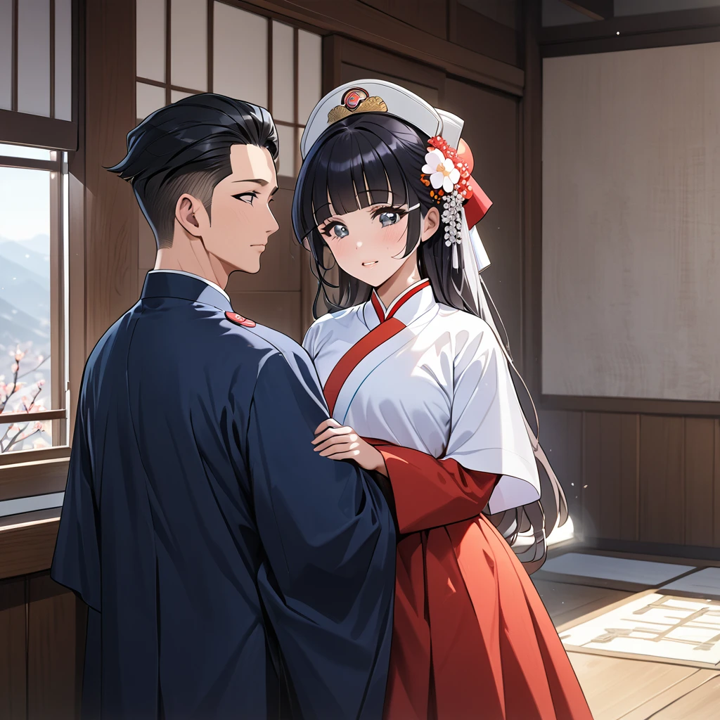((Highest quality)), ((masterpiece)), (detailed), (Perfect Face)、The woman is Reika Aoki with semi-long hair、The woman is wearing the North Korean traditional dress and is getting married to a North Korean man.