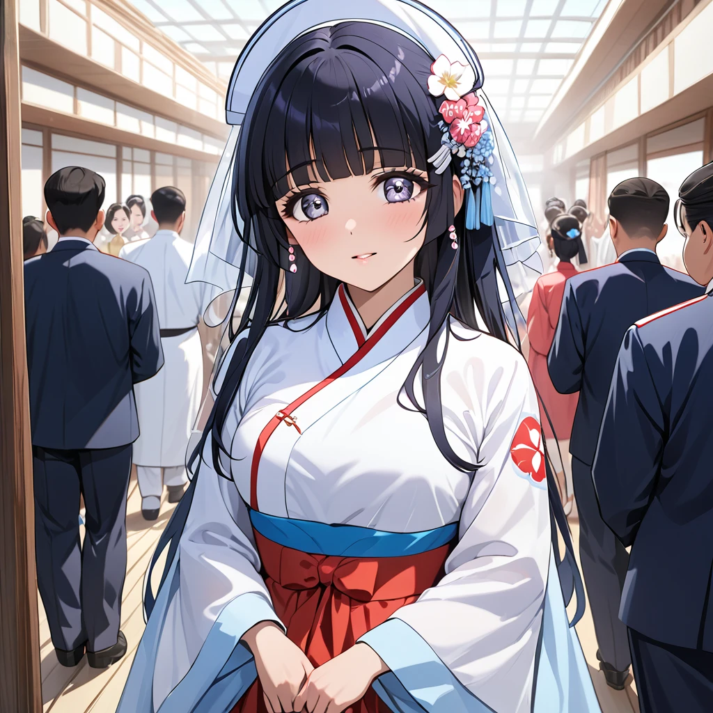 ((Highest quality)), ((masterpiece)), (detailed), (Perfect Face)、The woman is Reika Aoki with semi-long hair、The woman is wearing the North Korean traditional dress and is getting married to a North Korean man.