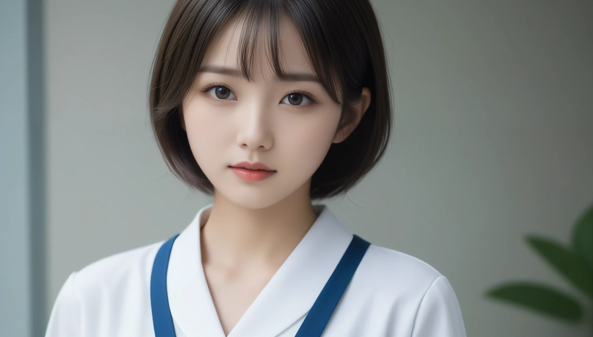 8k, Ultra-high resolution, Highest quality, masterpiece, 三分割法によるphotograph,Surreal, photograph, 1 , (:1.3), cute, cute顔, 細部までBeautiful Eyes, 細かくdetailedに,masterpiece,One Girl:1.2,Japanese women,nurse,upper body,glaring,Black short hair,Bowl cut,ID photo,((Fusion of humans and androids)),(Nurse uniform of the future:1.3),cyber punk,Eccentric,Medical Treatment Room,white collar,(Beautiful attention to detail),Subtle details, detailedな顔,anger,Attractive eyes,(ポートレートphotograph:1.4),(Photorealistic images:1.4),Fantasy art,(Beautiful Face:1.4),美しくAttractive eyes、Beautiful Eyes,Silver residue,(Tight waist:1.4)、(Beautiful with perfect body proportions:1.4),Pink Lips,profile,(((Ideal body type))),A-cup small breasts :2,、Portraiture:2、Perfect ???????、鮮明なdetailed、detailed,Fashion magazine cover,Thin lips,完璧でBeautiful Face ,完璧でcute顔, Skin with attention to detail, Perfect limbs、Narrow waist,Surreal,Light and shadow,spotlight
