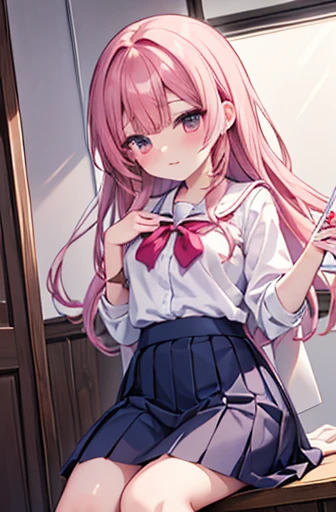 Anime girl in a skirt and shirt looking in the mirror, Enchanting anime girl, Smooth anime CG art, Naughty anime style, Naughty, Visual Novel CG, Anime Moe Art Style, Beautiful and attractive anime teen, Beautiful anime girl crouching, Beautiful anime school girl, Beautiful and attractive anime woman, Attractive anime girl, 超Realistic school girl, Realistic school girl
