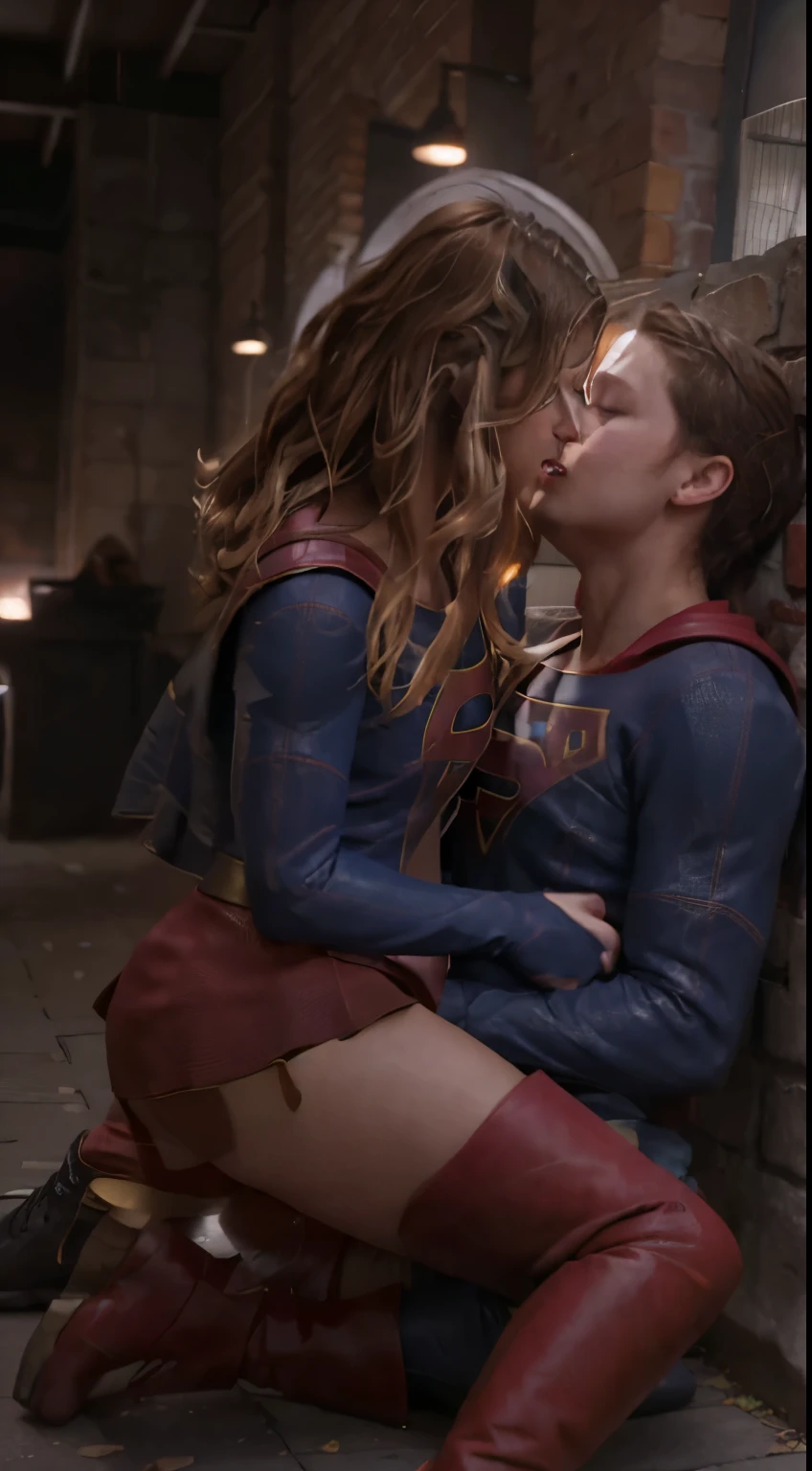 handcuffed supergirl getting raped by a man, rape, sex, sexual intercourse, sexual harassment, a man is straddling between supergirl legs, Melissa Benoist as supergirl, photorealistic, realistic, face of melissa Benoist, Melissa Benoist, beautiful face, hyper detailed face, eyes close, painful face, ((red boots))