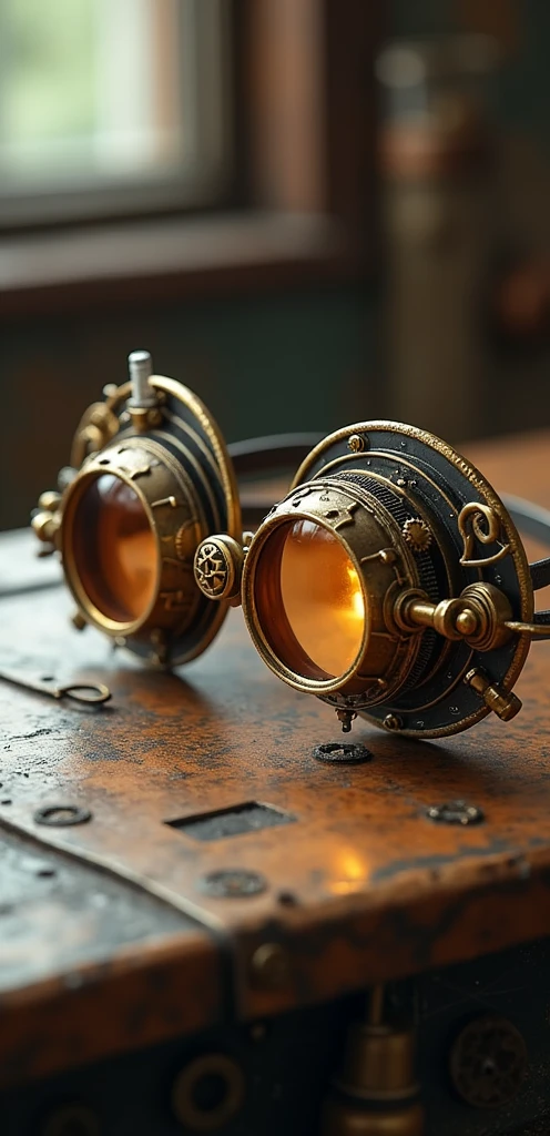 Steampunkove brýle na stole