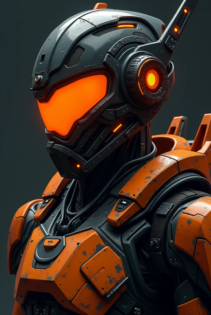 Anime style Cyber punk futuristic highly detailed helmet torso uo black background orange and black