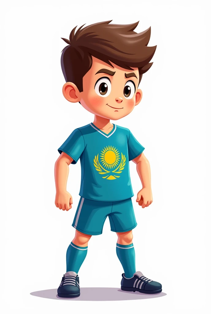 ((officially)) ((masterpiece)) ((Best quality)) ((detailed)) cartoon boy football player in uniform with emblem flag of Kazakhstan on white background