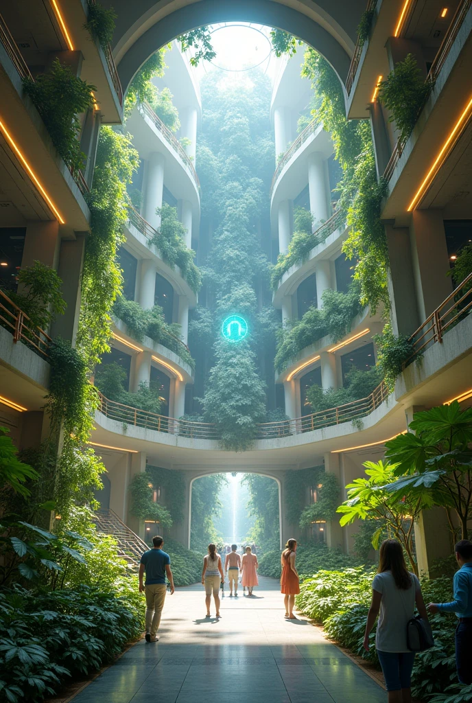 an inside of a fictional futuristic spaceship that is infinitely sustainable and can serve as the second earth