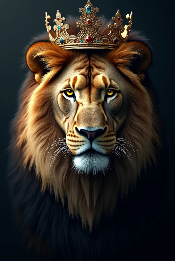 Half face of a Lion with crown