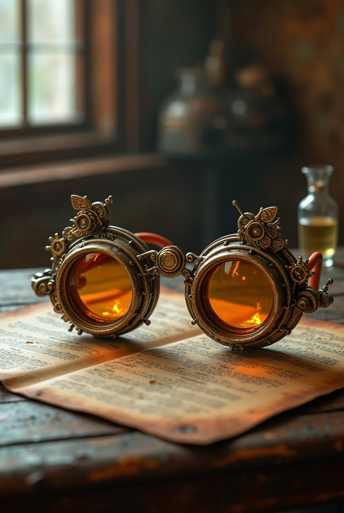 Steampunkove brýle na stole