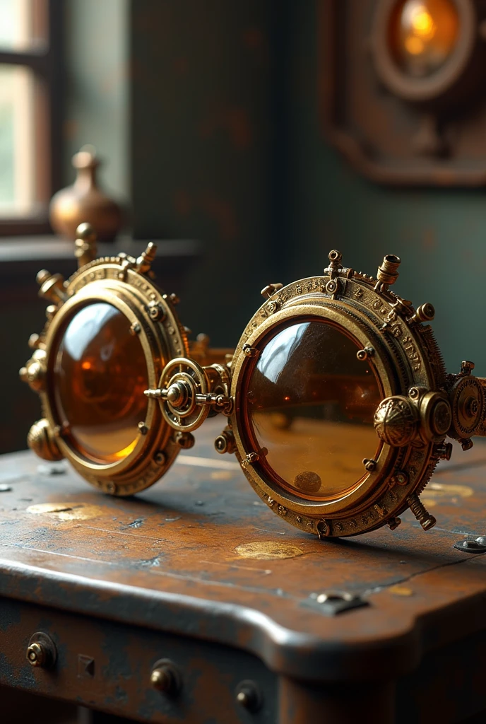 Steampunkove brýle na stole 