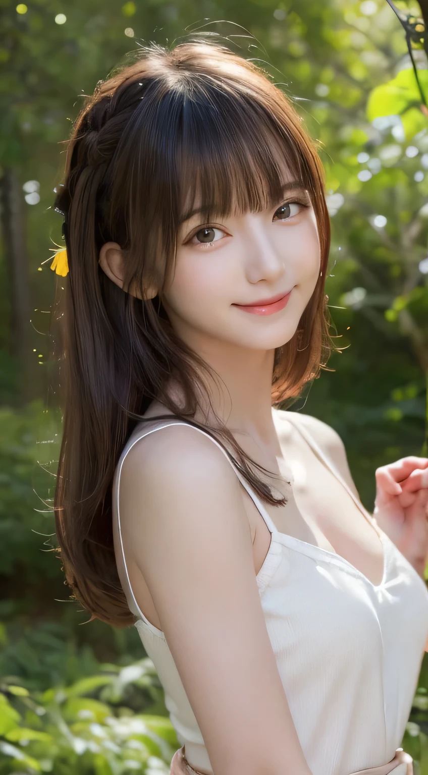 Best image quality (8k, High resolution, masterpiece: 1.2), Very detailed, Random Hairstyles, 2 woman, 

Extraordinary beautiful girl、Cute and beautiful face details、(Dealing with the Children_v1:0.008)、


score_9, score_8_upper, score_7_upper, 

situation: In the deep forest at night、Countless fireflies slowly fly up、Creating a curtain of light。A girl stops in the middle of the forest、Looking up at the view with shining eyes。In her hand she holds a small wooden lantern、The light mixes with the glow of the fireflies.。
landscape: It&#39;s dark in the forest、wood々A faint moonlight shines through the gaps、The light of the fireflies gives off a pale green aura.。The ground is covered with soft moss、Small white flowers bloom here and there。
Camera angle: From a firefly&#39;s perspective、The girl and the halo of fireflies are placed in the center.。


,Active stop temporarily ,
On her side、The thunder danced。
Focus on the upper waist


, Random cute poses ,Big eyes ,Puffy eyes ,  Heart pupil, blush  , Big shy smile , 
