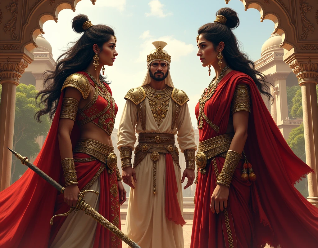 The two female rajput warrior talk male rajput warrior in our kingdom in the kingdom , one male rajput warrior