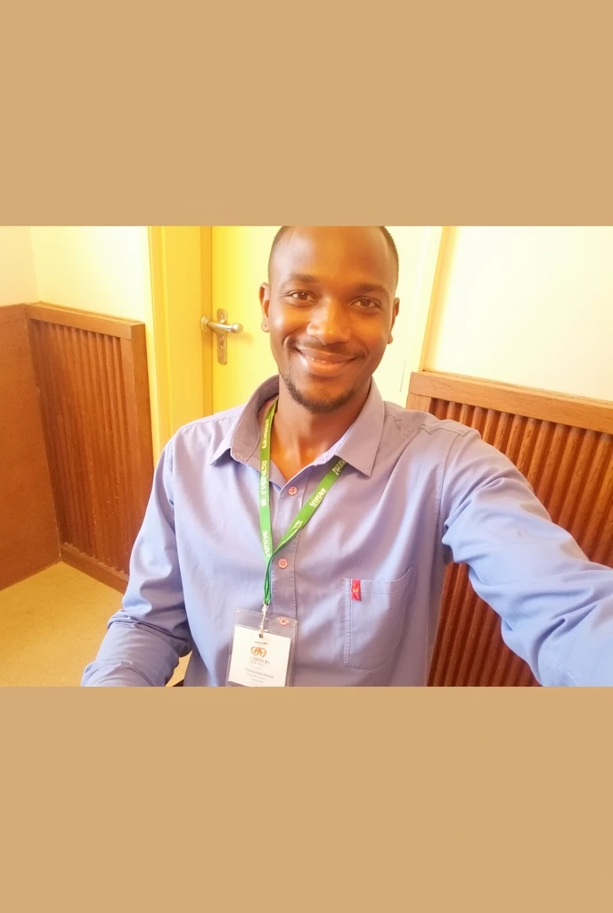 Use the image to generate an Ai image of a radio presenter in studio wearing headphones and also conducting a show while smiling consider my face should be similar and not a mzungu