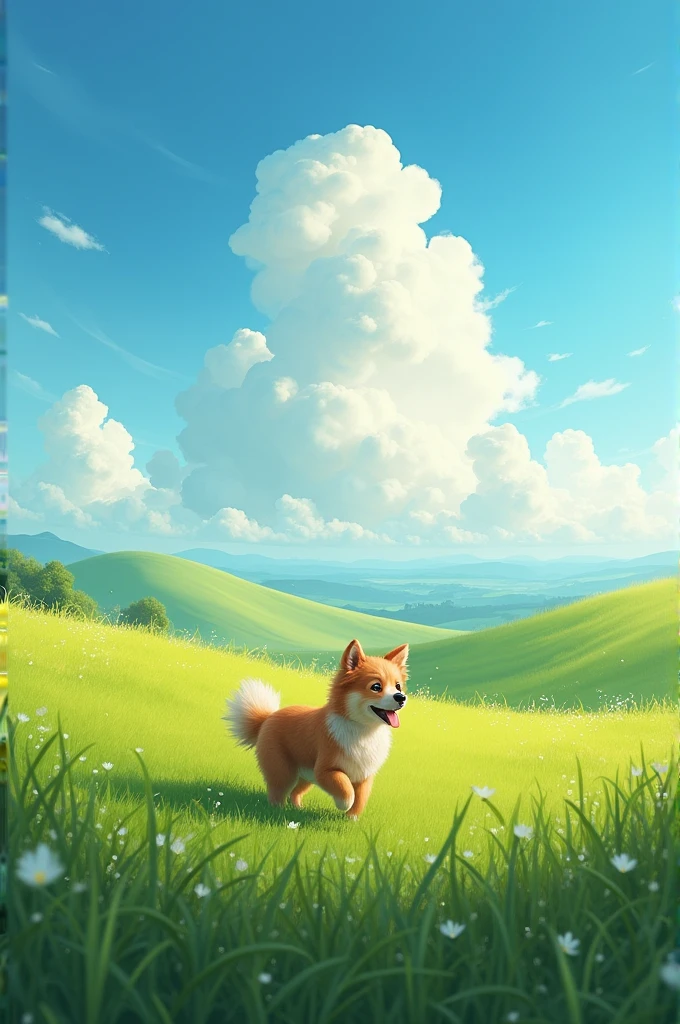 Beautiful nature sky and grass land with a dog