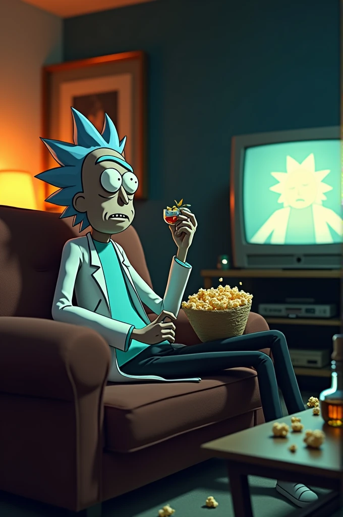 Do Rick from Rick and Morty watching TV eating popcorn 
