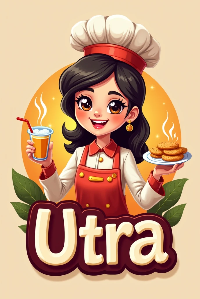 Cold drinks and fried shop cute indian
chef Girl logo name is UTRA shop name is Utra
