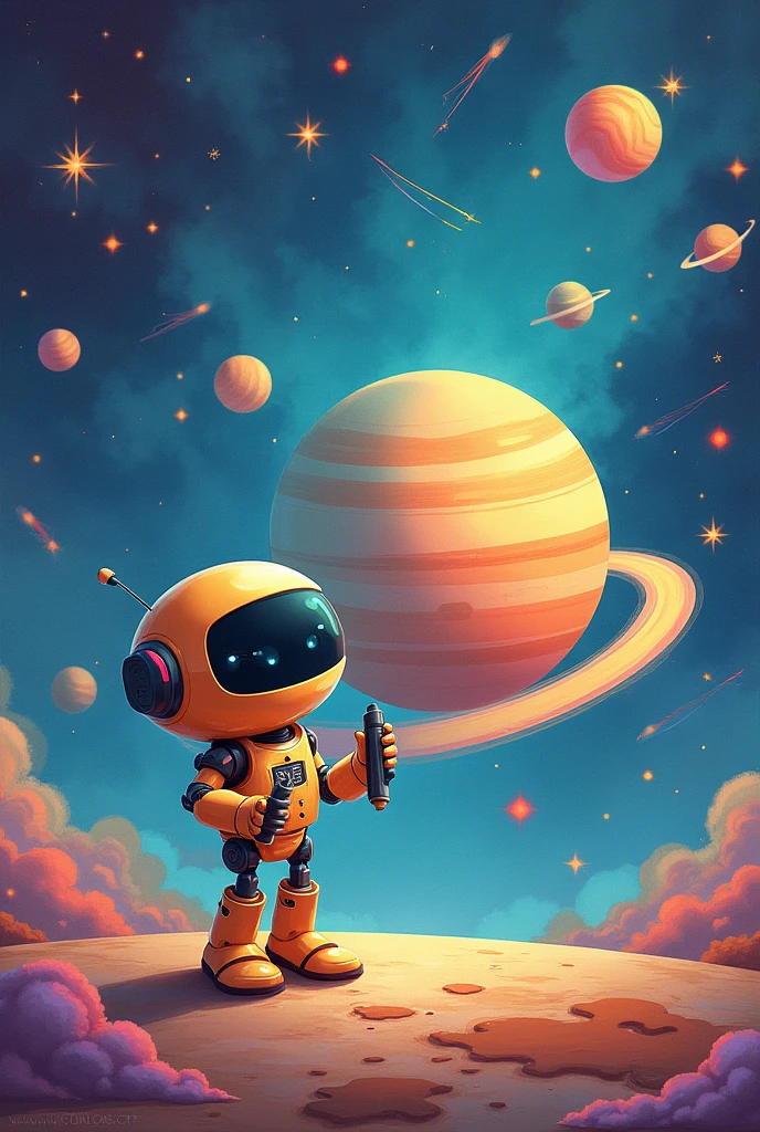 Generate an image of a planet with the help of an easy-to-draw stylus-type robot