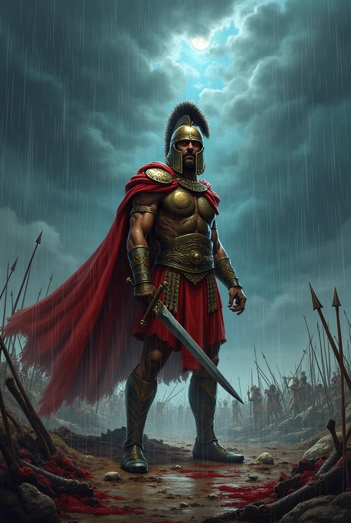 guerrier champs de bataille grece antique orage pluie nuit , grece antiquité, guerre sang, orage
