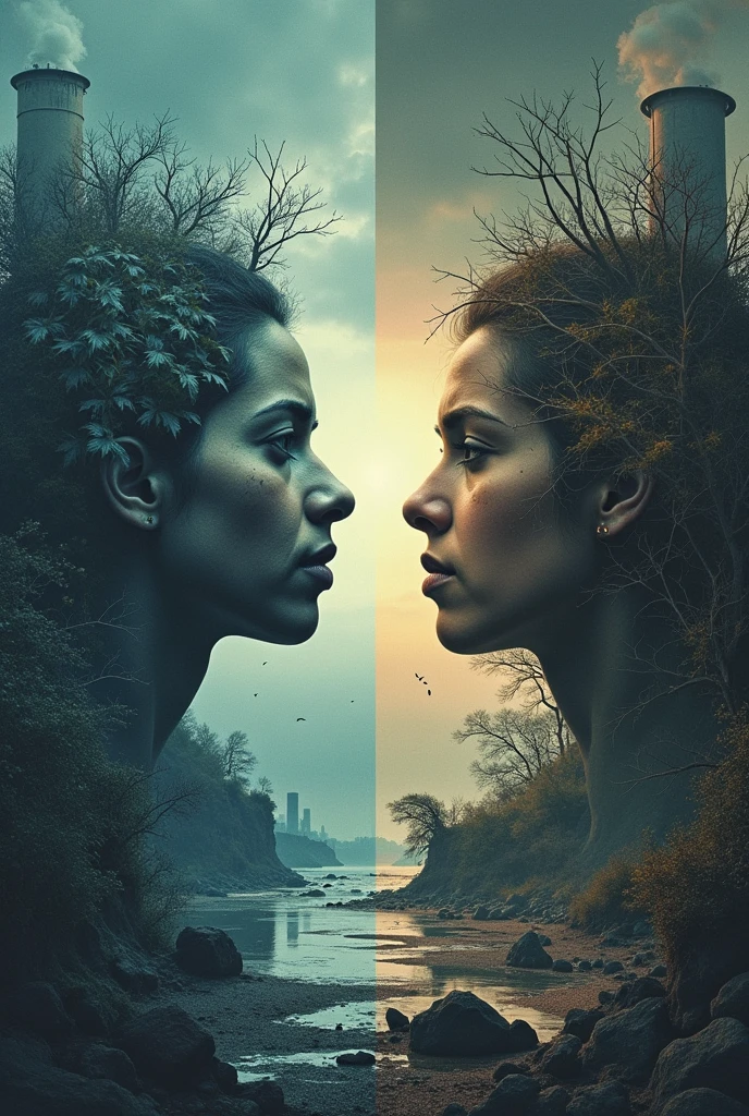 A emotional poster for past and future due air,water,and litter pollution for college project 