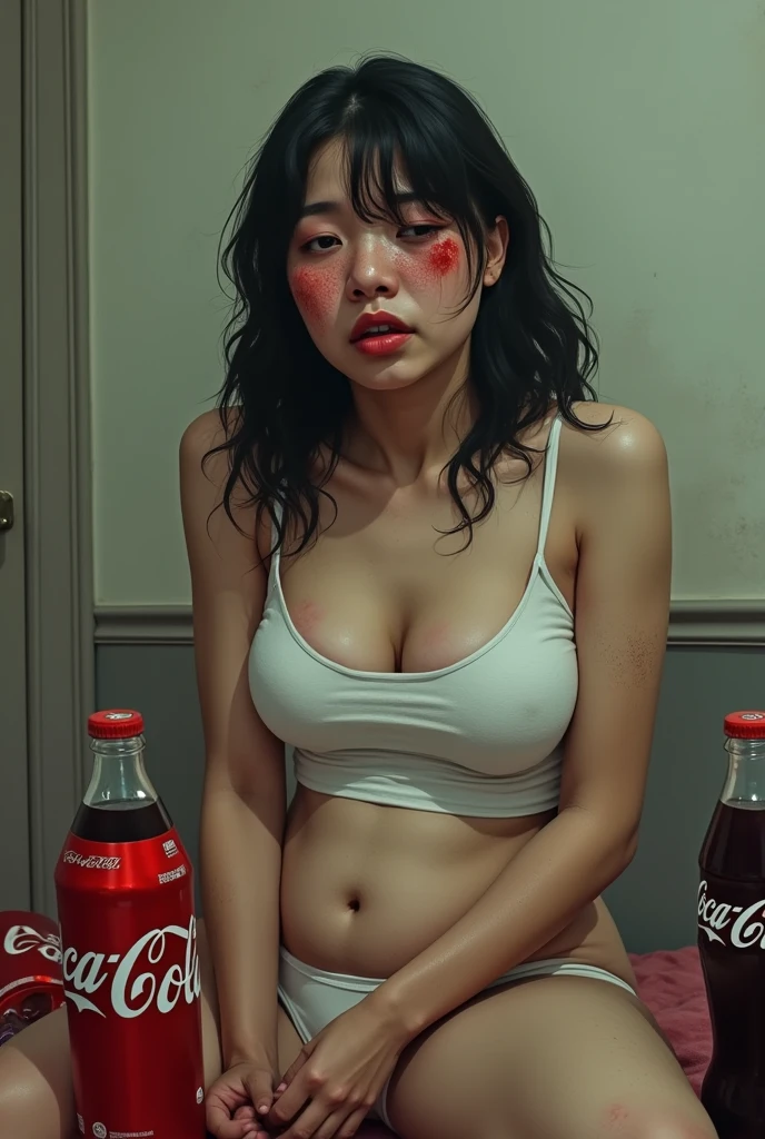 Create a picture of a woman who drank too much Coke 