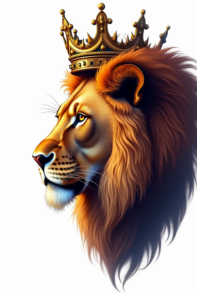 Half face of a Lion with crown on white background in colored drawing