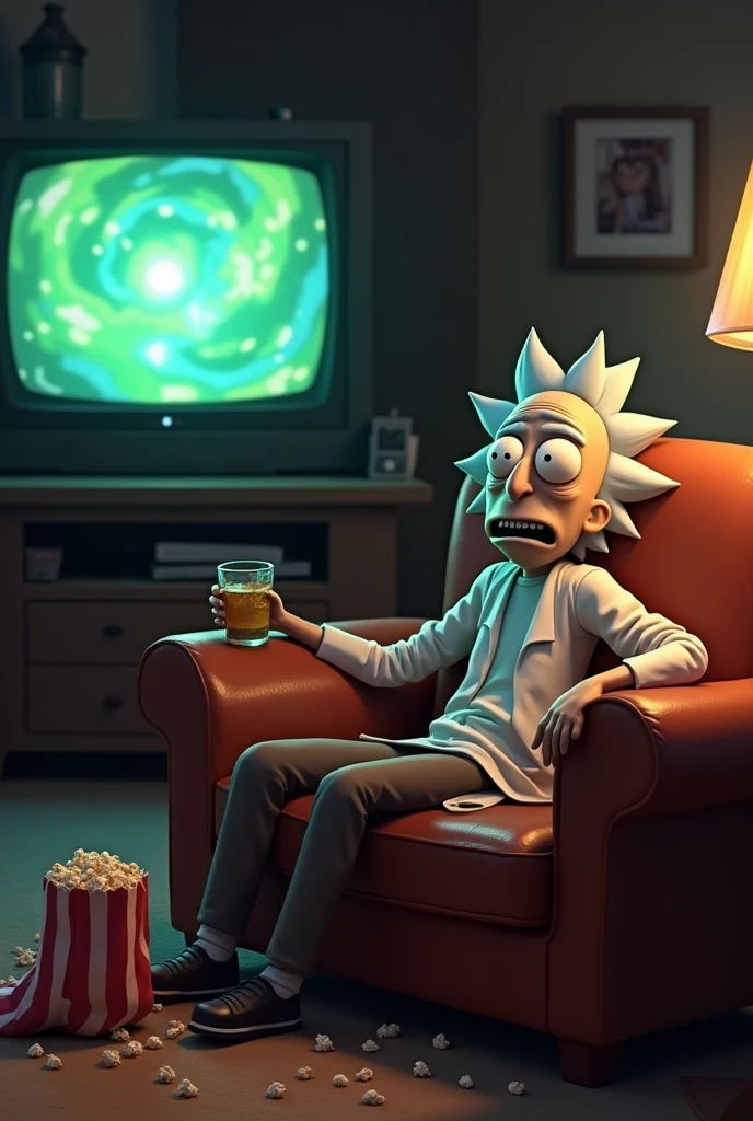 Do Rick from Rick and Morty watching TV eating popcorn