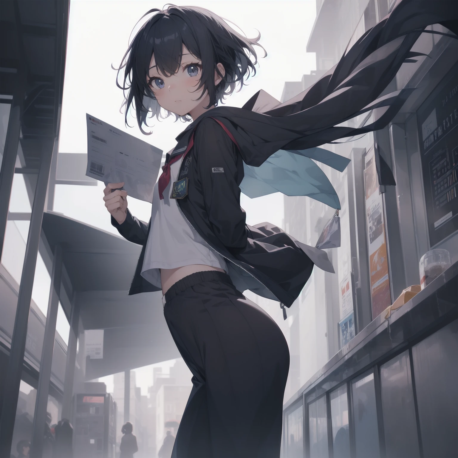 ultra-absurdres-Top quality by artist God, ultra-detailed, high resolution, anime moe artstyle, best anime 8k konachan wallpaper, pixiv contest winner, pool:2810, perfect anatomy,break, 1girl, (Please draw a girl walking sleepily to school alone. )break,(Solo,little female,15yo:1.3),Full limbs, ,a junior high school student, (very short hair), short cut, flat chest, , small butt, small black eyes, beautiful detailed eyes, well-proportioned iris and pupils, expressive eyes, highres detailed hair, soft expression, salor school_uniform, sailor collar, serahuku, bow, pleated skirt,(Detailed Lighting), (Detailed background), in the School commute route. break,super detailed skin, Best cinematic lighting powered by famous artist, 8k,beauty illustration,photoshop_(medium),very aesthetic,break,((artist:merunyaa )), artist:clamp ,artist:carnelian ,artist:kantoku ,