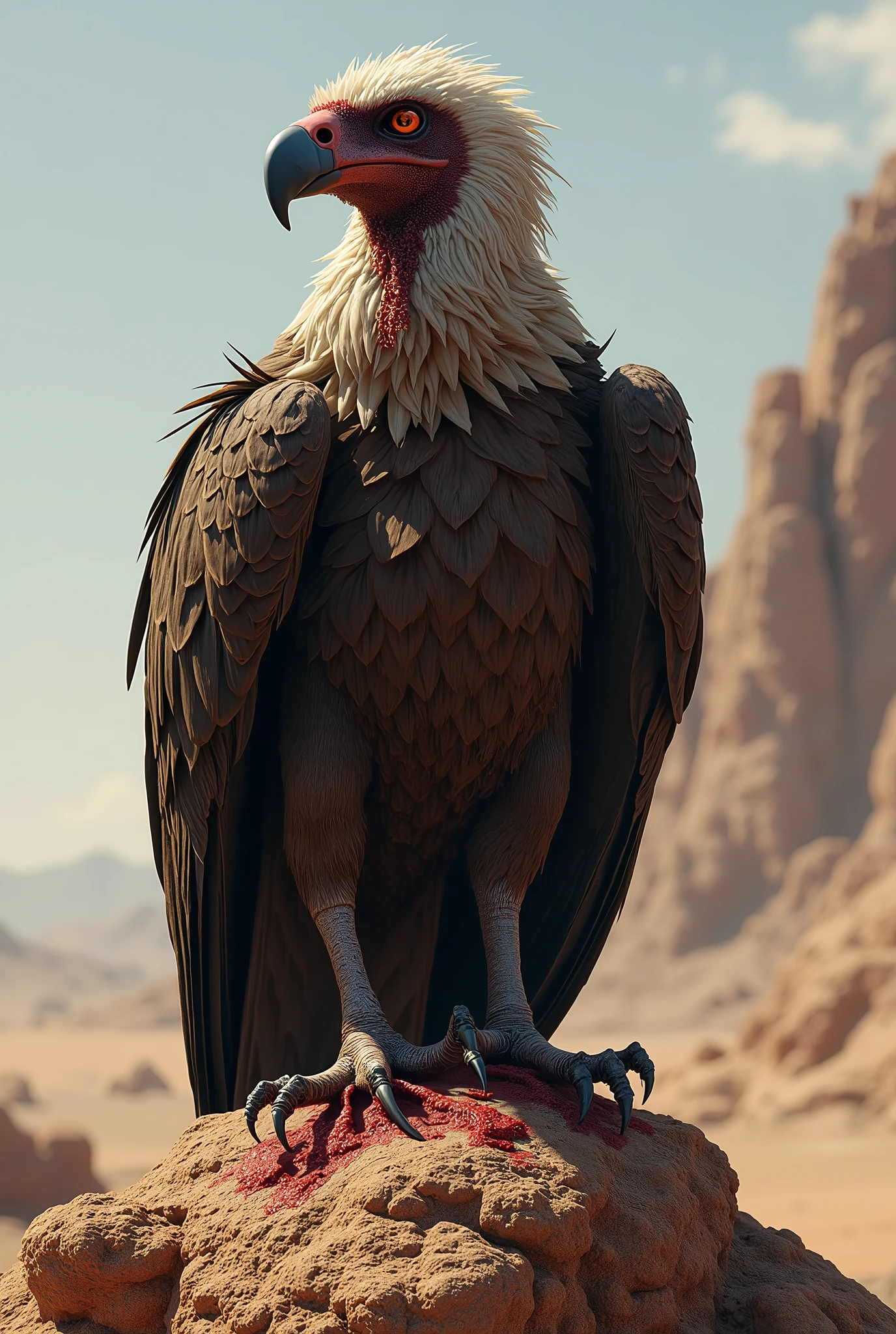 Deadly vulture with scars and blood