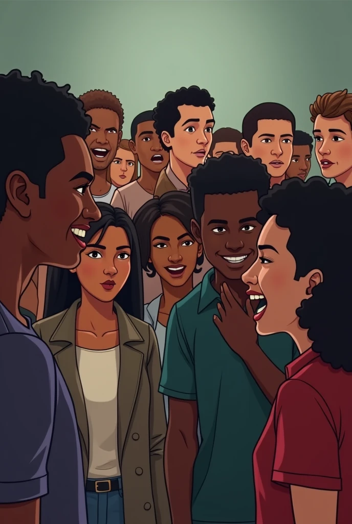 Group of people laughing or bullying someone because of his skin color